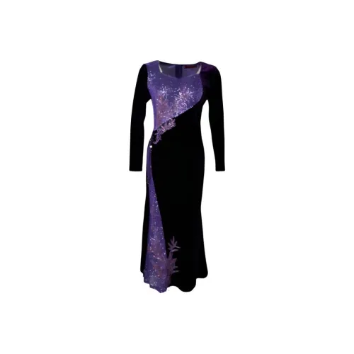 FX. Mongyi Длинное платье с длинными рукавами женское темно-фиолетовое