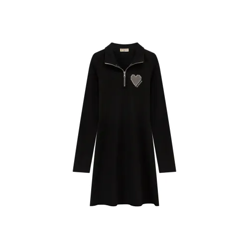 NO ONE ELSE Черное Женское Длинное Платье с Рукавами