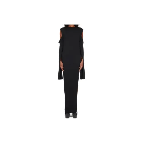 RICK OWENS Черное Женское Длинное Платье с Рукавами