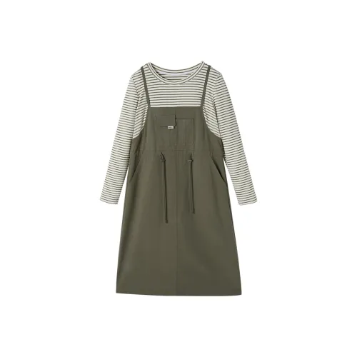 XIANGYING Длинное платье с длинными рукавами женское армейский зеленый