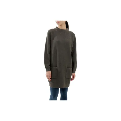 UNIQLO FW23 U Series Оливковый Женские Длинные Платья с Рукавами