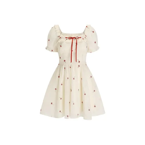 JOSR Короткий рукав Платье Женское Белое