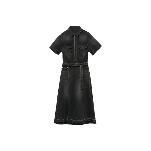 Sacai FW23 Front Beach Taikoo Li Limited Series Black Женские Короткие Платья с Рукавами