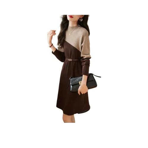 Mo Han Yi Mei Длинное платье с длинными рукавами женское светлый кофейный