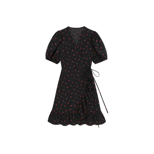 VEGA CHANG Элегантное черное женское короткое платье с рукавами