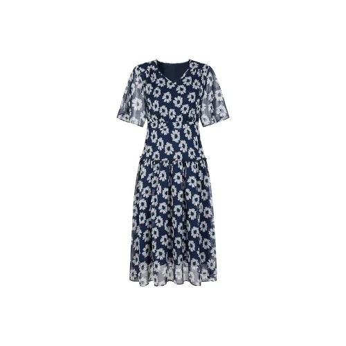 JZ. ANNAKRO Короткий рукав Платье Женское Цветочное Темно-синий