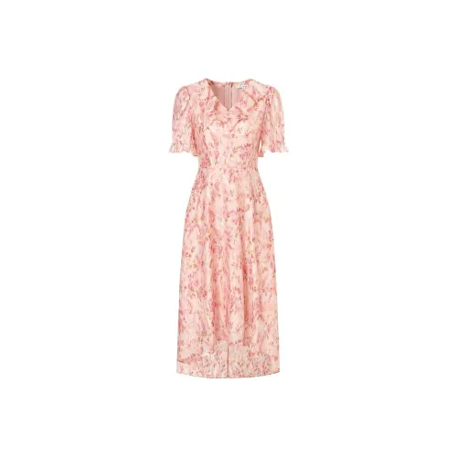 JZ Juzui Короткий рукав Платье Женское Пастельно-розовый Красный