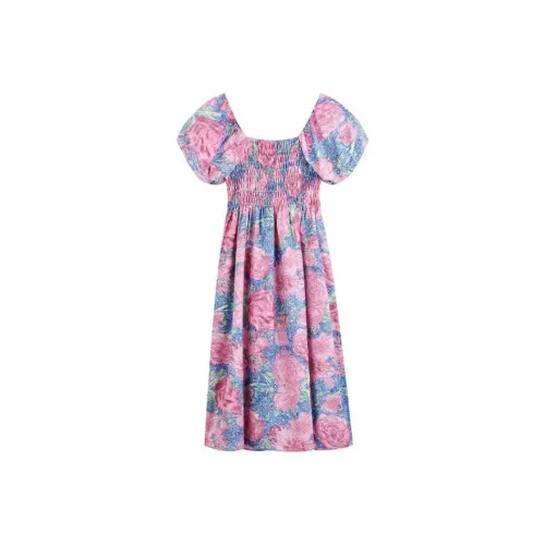 Lookinto Короткий рукав Платье Женское Синее