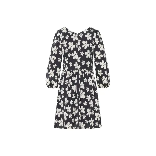 MO&CO Черное с белым Многоцветное Женское Длинное Платье с рукавами