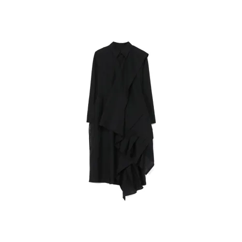 Yohji Yamamoto Черные Женские Длинные Платья с Длинными Рукавами