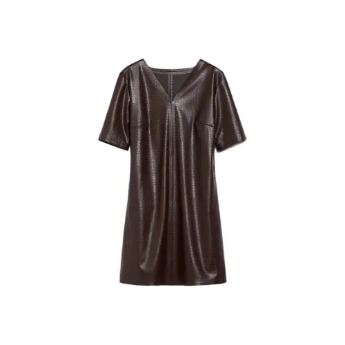 MaxMara ELIOT Collection Крокодил Принт Платье Короткий Рукав Платье Женские Бургунди