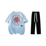 Комплект одежды (Светло-синяя футболка + Черные повседневные штаны)