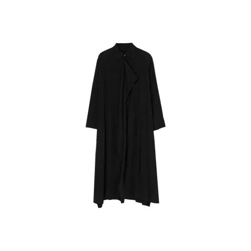 Yohji Yamamoto Черные Женские Длинные Платья с Длинными Рукавами