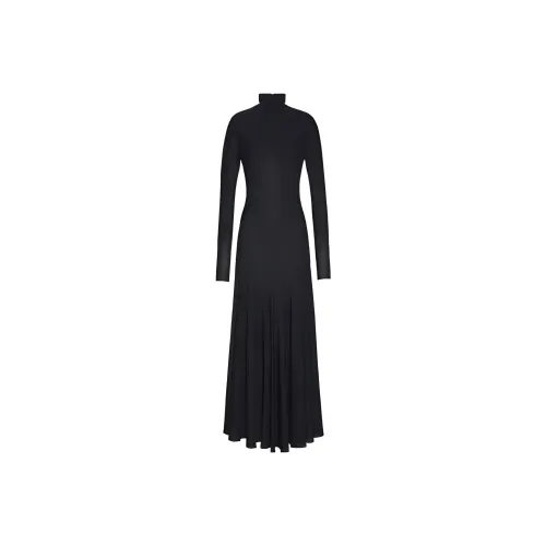 Bottega Veneta Длинное платье с длинными рукавами женское черное