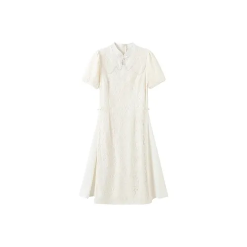 GULIANFEI Короткий рукав Платье Женское Абрикосовое