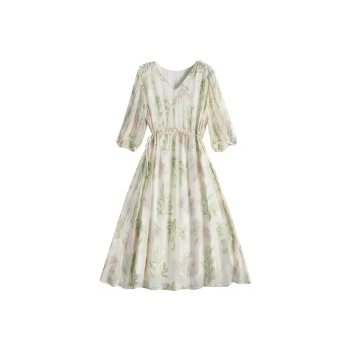 To The West Короткий рукав Платье Женское Бежевый