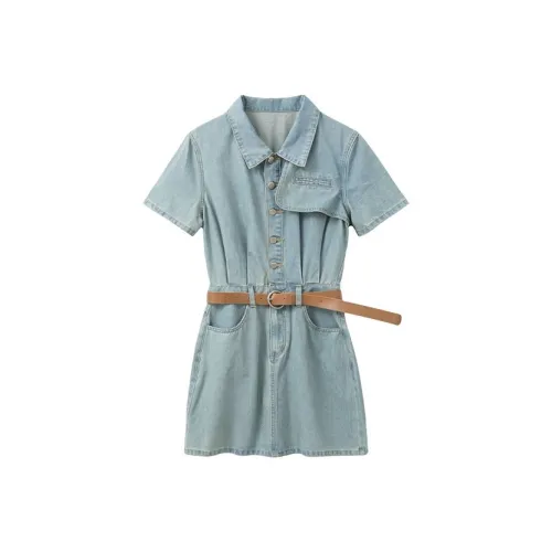 HUINIAN Короткий рукав Платье Женское Светло-синий