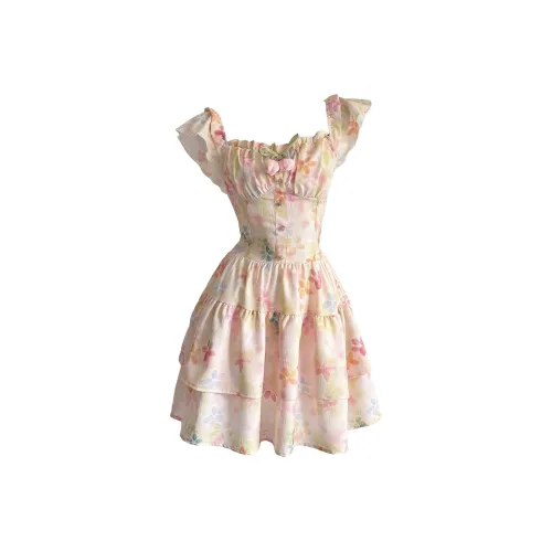 CHARM GLOW Короткий рукав Платье Женское Розовый с цветами