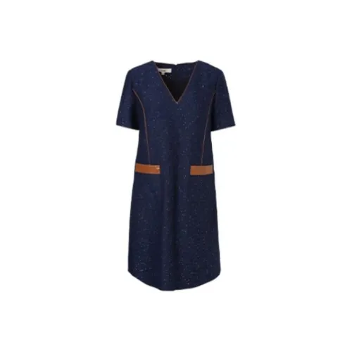 XII BASKET Темно-синий Женские Короткие Платья с Рукавами