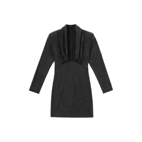 Self Portrait Длинное Платье с Длинными Рукавами Женское Классическое Черное