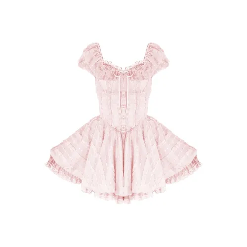 ONNFB Короткий рукав Платье Женское Розовое