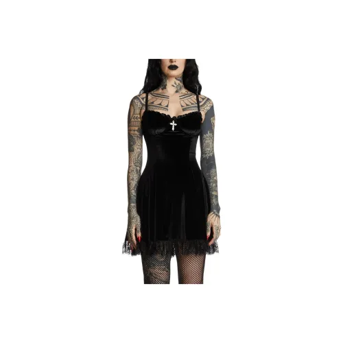 Dolls Kill Widow Midnight Blind FAITH Velvet Dress Slip Dress Women's BLACK Black