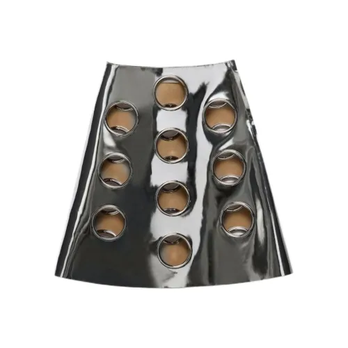 PRADA Кожа Длинная Юбка Женская Серебряная