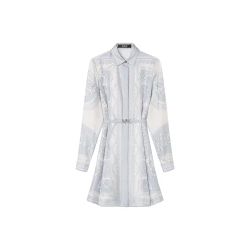 FANSIZHE FW24 Длинное платье с длинным рукавом женское синее