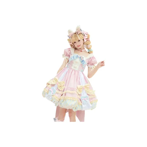 Leopard Kitten Короткий рукав Платье Женское Розовое