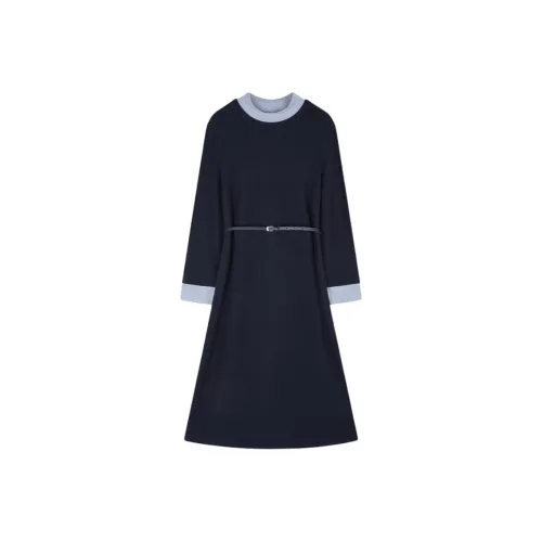 IHIMI Длинное платье с длинными рукавами женское темно-синий