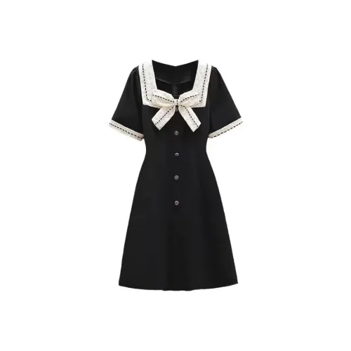 Lookinto Короткий рукав платье женское черное укороченное