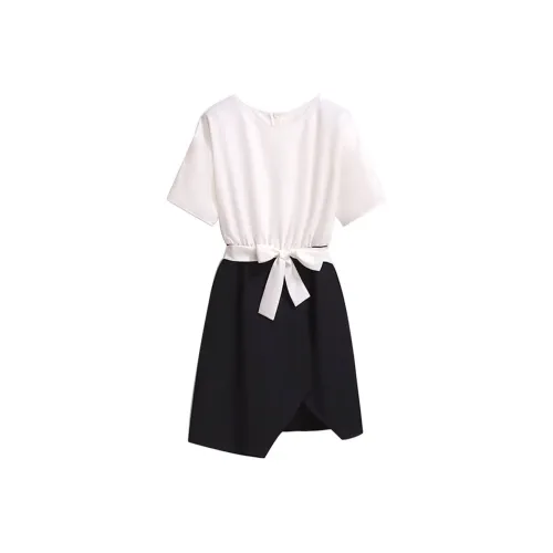 Silky Queen Короткий рукав Платье Женское Черно-белое