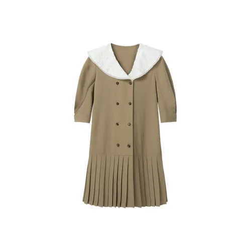 Pit Длинный рукав Платье Женское Желтый Зеленый