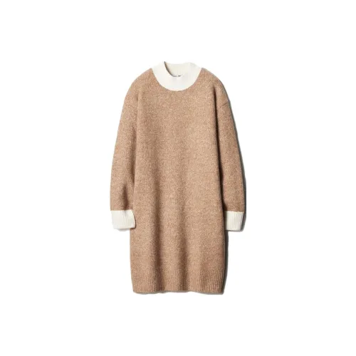 UNIQLO JW Anderson Co Branded SERIES Khaki Женские Длинные Платья с Рукавами