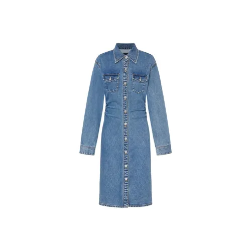 MO&CO Джинсовый синий Женские Длинные Платья с Рукавами