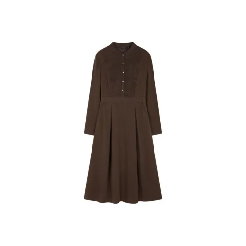 IHIMI Длинное платье с длинными рукавами женское кофейного цвета