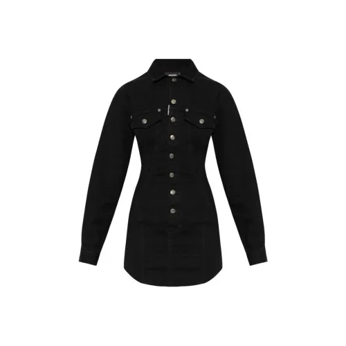 DSQUARED 2 SS24 Длинное платье с длинными рукавами женское черное