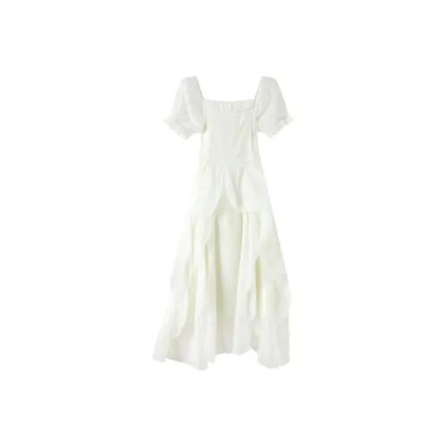 MISTVB Короткий рукав Платье Женское Белое