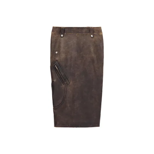Alexander McQueen Кожа Длинная Юбка Женская Темно-Коричневая