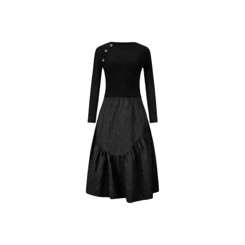 KARL LAGERFELD Длинное платье с длинными рукавами женское черное