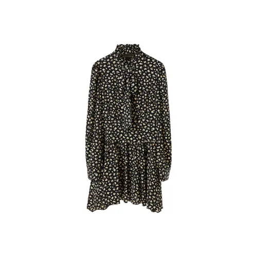 NancyCavally Черный и Белый с Цветочным Женское Длинное Платье с Рукавами