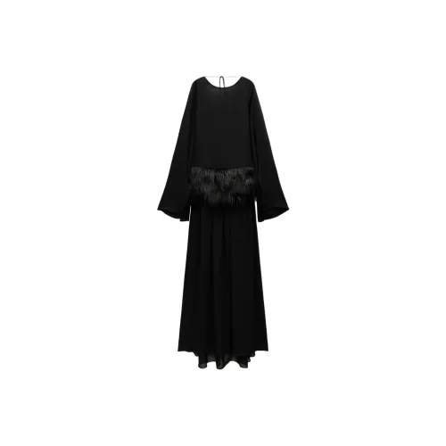 ZARA Длинное платье с длинными рукавами женское черное