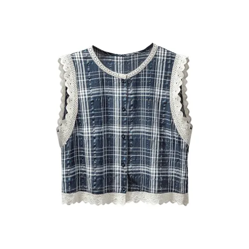 SIBAISHE Темно-синяя клетка Женские рубашки