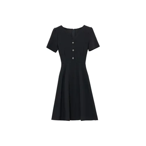 Yvetteclassic Короткий рукав Платье Женское Черное