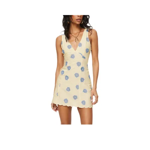 PRINCESS POLLY ALHENA Мини Платье Без рукавов Платье Женские Желтый с Голубой цветок Синий с Желтой основой Цветочный