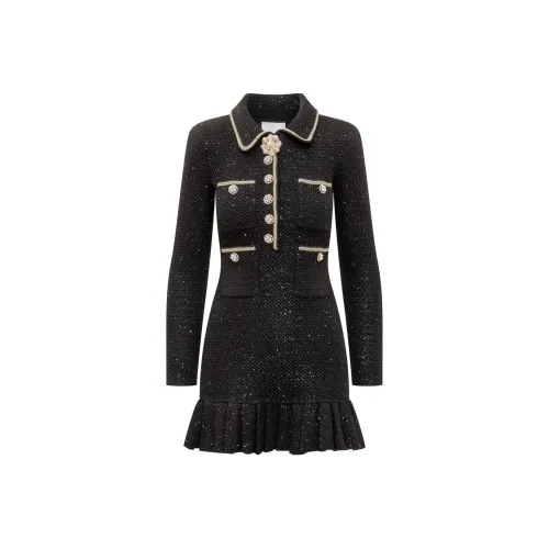 Self Портрет Черный Женские Длинные Платья с Рукавами