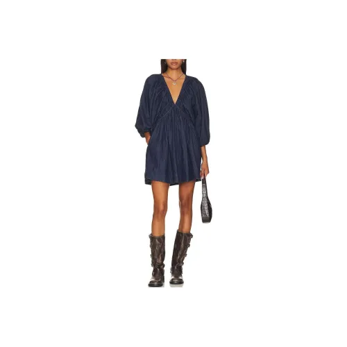 FREE PEOPLE Синий Женские Длинные Платья с Рукавами