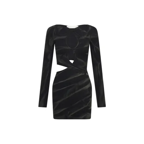 DION LEE Черное Женское Длинное Платье с Рукавами