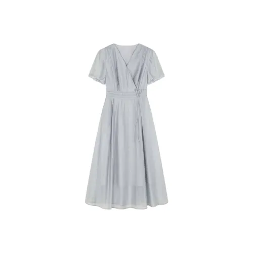 Mo Han Yi Mei Короткий рукав Платье Женское Ледниково-синий