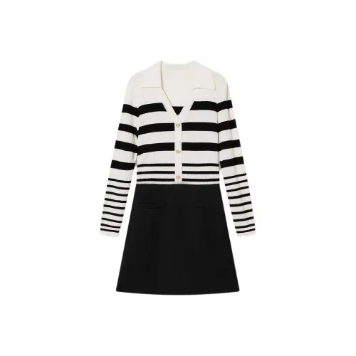 Goodland Длинное платье с длинными рукавами женское черное и белое